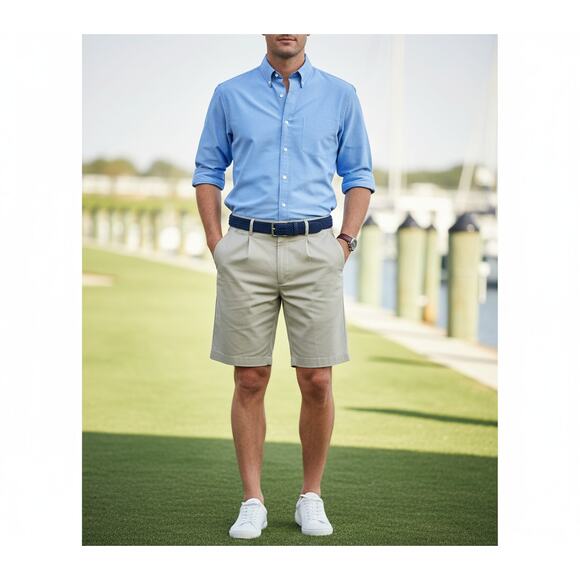 Haggar Men's 40 Beige Pleated Front Comfort Adjustable Waist Lightweight Shorts - Picture 1 of 6